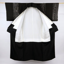 画像をギャラリービューアに読み込む, 【中古】特選 紬 大島 小紋 明アキラコレクション 杢目ライン 黒 カジュアル 身丈159.5cm 裄丈69cm 袷正絹着物 KB3-17
