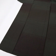 画像をギャラリービューアに読み込む, 【中古】特選 単衣 お召 小さなドットの横段 黒茶色 身丈159cm 裄丈67.5cm 正絹着物 KB6-12
