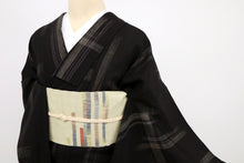 画像をギャラリービューアに読み込む, 【中古】長尺 洗える夏着物 小紋『和物語』かすれ十字 黒 化繊着物 カジュアル 身丈162.5cm 裄丈66cm KB7-120
