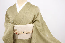 画像をギャラリービューアに読み込む, 【中古】単衣 小紋 作家物 ふわり蛍ぼかしに花の丸 落款有 利休茶色緑 カジュアル 身丈160.5cm 裄丈68cm 単衣着物 KG6-11
