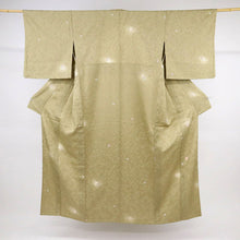 画像をギャラリービューアに読み込む, 【中古】単衣 小紋 作家物 ふわり蛍ぼかしに花の丸 落款有 利休茶色緑 カジュアル 身丈160.5cm 裄丈68cm 単衣着物 KG6-11
