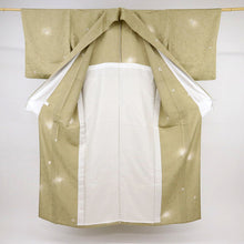 画像をギャラリービューアに読み込む, 【中古】単衣 小紋 作家物 ふわり蛍ぼかしに花の丸 落款有 利休茶色緑 カジュアル 身丈160.5cm 裄丈68cm 単衣着物 KG6-11
