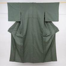 画像をギャラリービューアに読み込む, 【中古】長尺 単衣 特選『お召織』細やか角通し柄 黒緑×グレー カジュアル 身丈167.5cm 裄丈67cm 正絹 KG6-6
