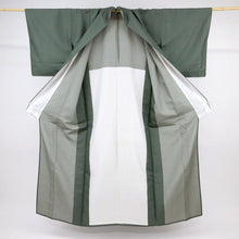 画像をギャラリービューアに読み込む, 【中古】長尺 単衣 特選『お召織』細やか角通し柄 黒緑×グレー カジュアル 身丈167.5cm 裄丈67cm 正絹 KG6-6
