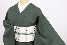 画像をギャラリービューアに読み込む, 【中古】長尺 単衣 特選『お召織』細やか角通し柄 黒緑×グレー カジュアル 身丈167.5cm 裄丈67cm 正絹 KG6-6
