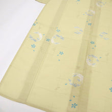 画像をギャラリービューアに読み込む, 【中古】洗える夏着物『紅梅』小紋 格子に桜笹竹の丸 カジュアル 木蘭色 身丈157cm 裄丈66cm 化繊着物 KG7-63
