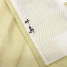 画像をギャラリービューアに読み込む, 【中古】洗える夏着物『紅梅』小紋 格子に桜笹竹の丸 カジュアル 木蘭色 身丈157cm 裄丈66cm 化繊着物 KG7-63
