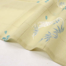 画像をギャラリービューアに読み込む, 【中古】洗える夏着物『紅梅』小紋 格子に桜笹竹の丸 カジュアル 木蘭色 身丈157cm 裄丈66cm 化繊着物 KG7-63
