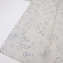 画像をギャラリービューアに読み込む, 【中古】単衣 小紋 松稲穂に舞蝶夾竹桃飾り紐 淡いグレージュ カジュアル 身丈162cm 裄丈65cm 正絹着物 KH5-41
