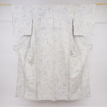 画像をギャラリービューアに読み込む, 【中古】単衣 小紋 松稲穂に舞蝶夾竹桃飾り紐 淡いグレージュ カジュアル 身丈162cm 裄丈65cm 正絹着物 KH5-41
