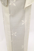 画像をギャラリービューアに読み込む, 【中古】長尺 単衣 塩沢お召 ゆるやか縦ライン植物 白グレー カジュアル 身丈168.5cm 裄丈68cm 単衣着物 KH6-4
