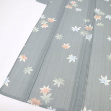 画像をギャラリービューアに読み込む, 【中古】 洗える夏着物 小紋 舞う紅葉 ブルーグレー 化繊着物 カジュアル 身丈161cm 裄丈61cm KH7-40
