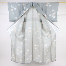 画像をギャラリービューアに読み込む, 【中古】 洗える夏着物 小紋 舞う紅葉 ブルーグレー 化繊着物 カジュアル 身丈161cm 裄丈61cm KH7-40
