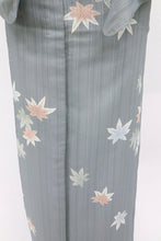 画像をギャラリービューアに読み込む, 【中古】 洗える夏着物 小紋 舞う紅葉 ブルーグレー 化繊着物 カジュアル 身丈161cm 裄丈61cm KH7-40
