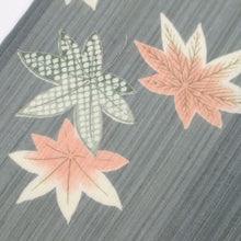 画像をギャラリービューアに読み込む, 【中古】 洗える夏着物 小紋 舞う紅葉 ブルーグレー 化繊着物 カジュアル 身丈161cm 裄丈61cm KH7-40
