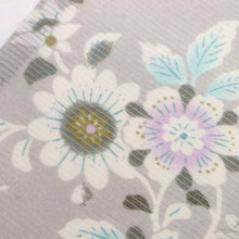 画像をギャラリービューアに読み込む, 【中古】長尺 洗える夏着物『絽』小紋 花唐草模様 カジュアル 淡いグレー 身丈164cm 裄丈65cm 化繊着物 KH7-67
