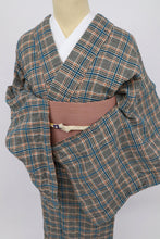 画像をギャラリービューアに読み込む, 【中古】新品 長尺 単衣 木綿着物 細やかヘリンボンの格子 グレー多色 カジュアル 身丈165cm 裄丈70cm 単衣着物 KH8-8
