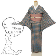 画像をギャラリービューアに読み込む, 【中古】新品 長尺 単衣 木綿着物 細やかヘリンボンの格子 グレー多色 カジュアル 身丈165cm 裄丈70cm 単衣着物 KH8-8
