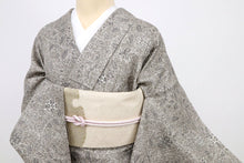 画像をギャラリービューアに読み込む, 【中古】長尺 単衣 お召 松煙染 花唐草 叩き染め 濃淡グレー カジュアル 身丈163.5cm 裄丈68cm 単衣着物 KH9-7
