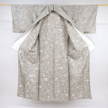 画像をギャラリービューアに読み込む, 【中古】長尺 単衣 お召 松煙染 花唐草 叩き染め 濃淡グレー カジュアル 身丈163.5cm 裄丈68cm 単衣着物 KH9-7
