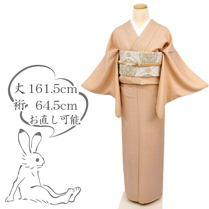 【中古】特選 江戸小紋 縞 背紋有 フォーマル 肌色×赤紫色 身丈161.5cm 裄丈64.5cm 袷正絹着物 KM2-15