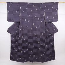 画像をギャラリービューアに読み込む, 【中古】長尺 特選 小紋 小さな菱模様 黒紅色 カジュアル 市松地紋 身丈160cm 裄丈63.5cm 袷正絹着物 KP3-5
