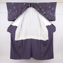 画像をギャラリービューアに読み込む, 【中古】長尺 特選 小紋 小さな菱模様 黒紅色 カジュアル 市松地紋 身丈160cm 裄丈63.5cm 袷正絹着物 KP3-5
