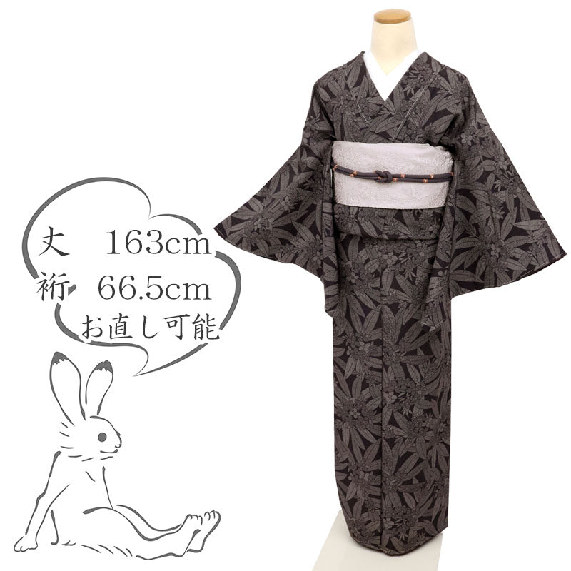 【中古】長尺 江戸小紋 夾竹桃に細やか寄せ柄小紋 黒紫色 カジュアル 身丈163cm 裄丈66.5cm 袷正絹着物 KP4-30