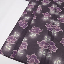画像をギャラリービューアに読み込む, 【中古】長尺 洗える夏着物 小紋『和風館ICHI』鈴蘭花模様 紫黒鳶 化繊着物 カジュアル 身丈165.5cm 裄丈67cm KP7-87
