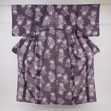 画像をギャラリービューアに読み込む, 【中古】長尺 洗える夏着物 小紋『和風館ICHI』鈴蘭花模様 紫黒鳶 化繊着物 カジュアル 身丈165.5cm 裄丈67cm KP7-87
