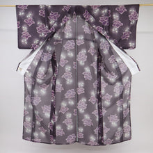 画像をギャラリービューアに読み込む, 【中古】長尺 洗える夏着物 小紋『和風館ICHI』鈴蘭花模様 紫黒鳶 化繊着物 カジュアル 身丈165.5cm 裄丈67cm KP7-87
