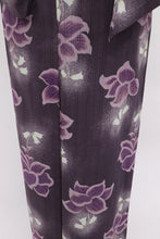 画像をギャラリービューアに読み込む, 【中古】長尺 洗える夏着物 小紋『和風館ICHI』鈴蘭花模様 紫黒鳶 化繊着物 カジュアル 身丈165.5cm 裄丈67cm KP7-87
