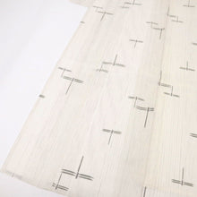 画像をギャラリービューアに読み込む, 【中古】洗える夏着物 小紋 かすれ縞にとんぼの舞姿 カジュアル 白 身丈157cm 裄丈61.5cm 化繊着物 KS7-41
