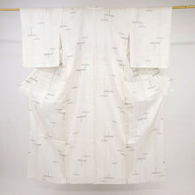 画像をギャラリービューアに読み込む, 【中古】洗える夏着物 小紋 かすれ縞にとんぼの舞姿 カジュアル 白 身丈157cm 裄丈61.5cm 化繊着物 KS7-41
