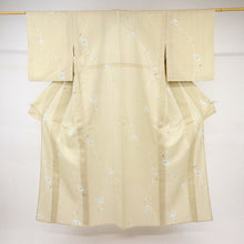 画像をギャラリービューアに読み込む, 【中古】洗える夏着物 小紋 野草に蝶の舞姿 カジュアル 白橡色淡いベージュ 身丈160cm 裄丈64.5cm 化繊 KY7-100
