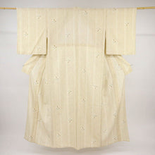 画像をギャラリービューアに読み込む, 【中古】洗える♪単衣着物 小紋 点描の縞にとんぼ 鳥の子色 カジュアル 作家落款有 身丈166.5cm 裄丈71cm 化繊着物 KY7-124
