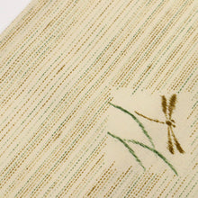 画像をギャラリービューアに読み込む, 【中古】洗える♪単衣着物 小紋 点描の縞にとんぼ 鳥の子色 カジュアル 作家落款有 身丈166.5cm 裄丈71cm 化繊着物 KY7-124
