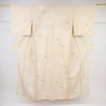 画像をギャラリービューアに読み込む, 【中古】長尺 洗える夏着物 涼感小紋 肌色 カジュアル 雪輪に木賊と蜻蛉 身丈165cm 裄丈68cm 化繊着物 KY9-3
