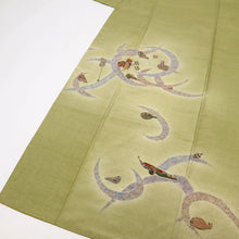 画像をギャラリービューアに読み込む, 【中古】長尺 紬地 付下げ 郷土玩具尽くし カジュアル グリーン 身丈164.5cm 裄丈64cm 落款有 袷正絹着物 MG3-2
