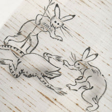 画像をギャラリービューアに読み込む, 【中古】ぜんまい紬 訪問着 『鳥獣人物戯画』 外出着 藍墨茶色 身丈161cm裄丈64.5cm 和装きもの 袷正絹着物 MH2-2
