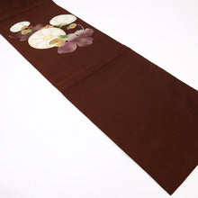 画像をギャラリービューアに読み込む, 【中古】名古屋帯 菊の花模様 濃茶色 カジュアル 普段着に 長さ353.5cm 帯巾30.5cm 正絹着物 NC12-9
