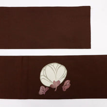 画像をギャラリービューアに読み込む, 【中古】名古屋帯 菊の花模様 濃茶色 カジュアル 普段着に 長さ353.5cm 帯巾30.5cm 正絹着物 NC12-9
