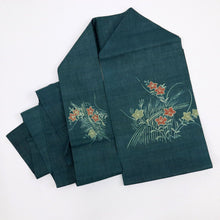 画像をギャラリービューアに読み込む, 【中古】夏の麻 名古屋帯 籬に桔梗の花模様 青緑色 カジュアル 本麻 長さ343cm 帯巾30.5cm 着物 NG5-47
