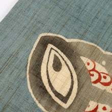 画像をギャラリービューアに読み込む, 【中古】夏の麻 名古屋帯 作家物 型絵染 魚の姿 落款有 カジュアル 青鈍色 長さ364.5cm 帯巾31cm 着物 NG5-48
