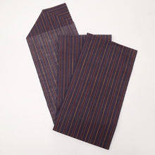 画像をギャラリービューアに読み込む, 【中古】夏の麻 八寸名古屋帯 縞模様シンプルストライプ 深紫多色 カジュアル 普段着に♪ 長さ365cm 帯巾31cm 麻着物 NP6-26
