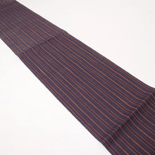 画像をギャラリービューアに読み込む, 【中古】夏の麻 八寸名古屋帯 縞模様シンプルストライプ 深紫多色 カジュアル 普段着に♪ 長さ365cm 帯巾31cm 麻着物 NP6-26
