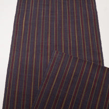 画像をギャラリービューアに読み込む, 【中古】夏の麻 八寸名古屋帯 縞模様シンプルストライプ 深紫多色 カジュアル 普段着に♪ 長さ365cm 帯巾31cm 麻着物 NP6-26
