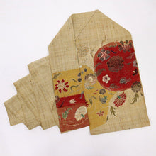 画像をギャラリービューアに読み込む, 【中古】名古屋帯 ざっくり紬 鮮やか花唐草模様 ベージュ カジュアル 普段着に 長さ364cm 帯巾30cm 正絹着物 NY3-2
