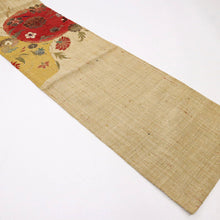 画像をギャラリービューアに読み込む, 【中古】名古屋帯 ざっくり紬 鮮やか花唐草模様 ベージュ カジュアル 普段着に 長さ364cm 帯巾30cm 正絹着物 NY3-2
