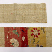 画像をギャラリービューアに読み込む, 【中古】名古屋帯 ざっくり紬 鮮やか花唐草模様 ベージュ カジュアル 普段着に 長さ364cm 帯巾30cm 正絹着物 NY3-2
